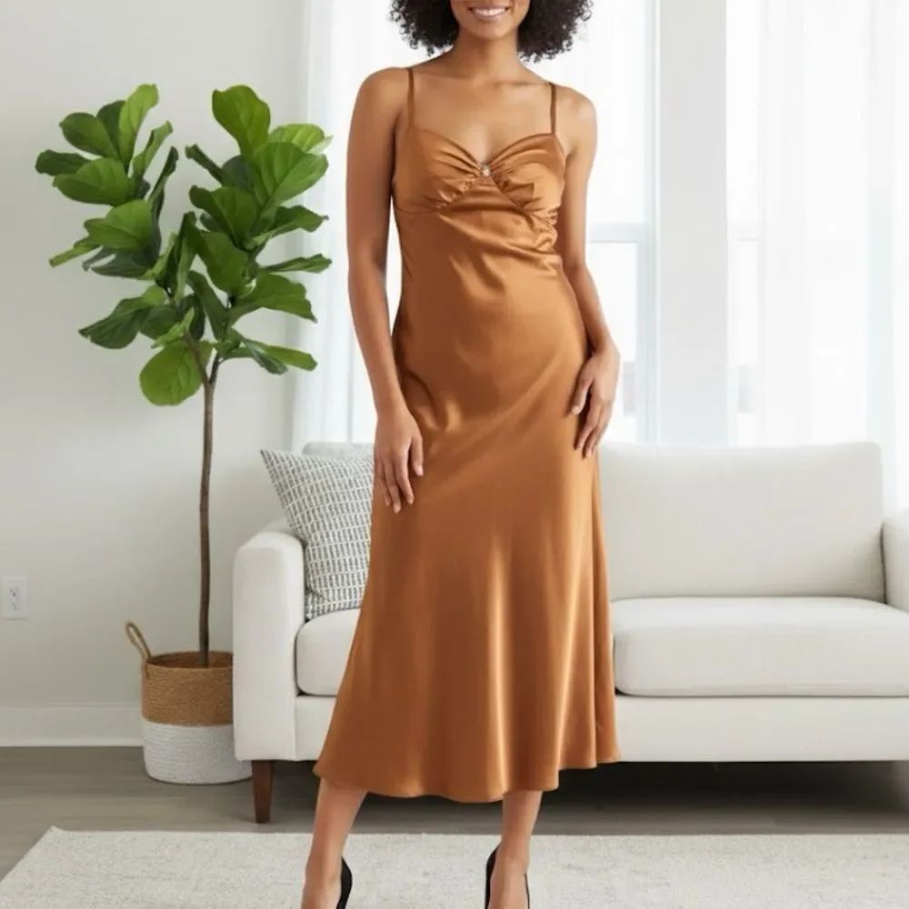 Seductive Wear by Cinema EtoileโBronze Satin Chemise Slip Size L